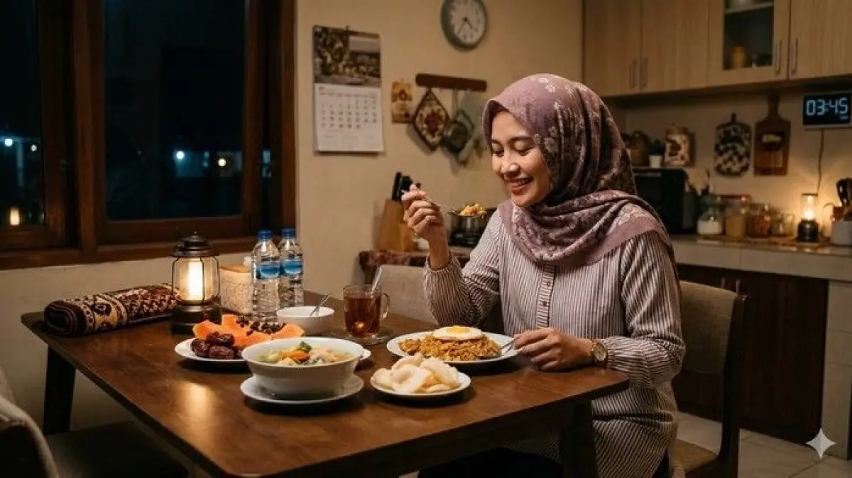 Ilustrasi sahur. Foto: Ilustrasi makan sahur. (Gemini AI)
