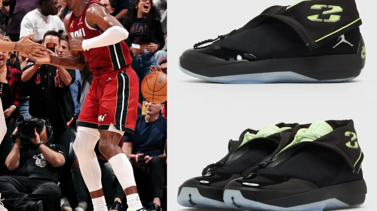 Bam Adebayo mengenakan Air Jordan 4028 Black Barely Volt