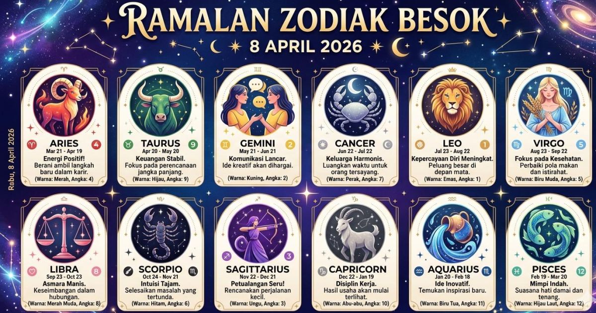 Ramalan Energi Kosmik 8 April 2026: Fokus Karier Pisces dan Tantangan Emosional Zodiak Lain
