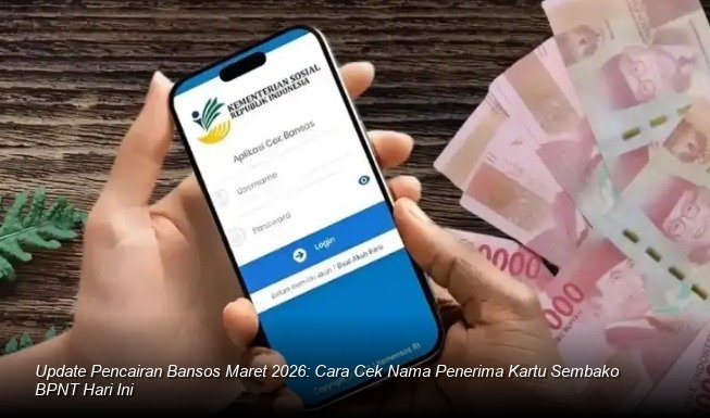 INFO RESMI KEMENSOS - Tampilan laman resmi cekbansos.kemensos.go.id di layar smartphone, menunjukkan langkah mudah verifikasi data penerima bantuan sosial.