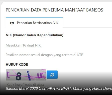 INFO RESMI KEMENSOS - Tampilan layar HP yang menunjukkan proses validasi data penerima bantuan sosial melalui laman resmi Kemensos.