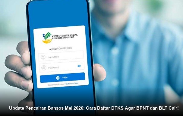 INFO RESMI KEMENSOS - Tampilan layar smartphone yang menunjukkan halaman utama website cek bansos kemensos untuk verifikasi data penerima bantuan sosial 2026.