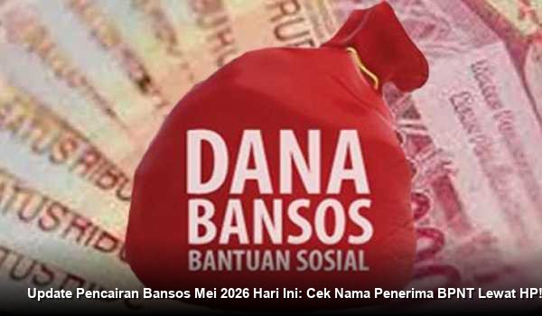 INFO RESMI KEMENSOS - Ilustrasi warga sedang mengecek status bantuan sosial melalui layar smartphone dengan latar belakang logo Kementerian Sosial dan Kartu Keluarga Sejahtera.