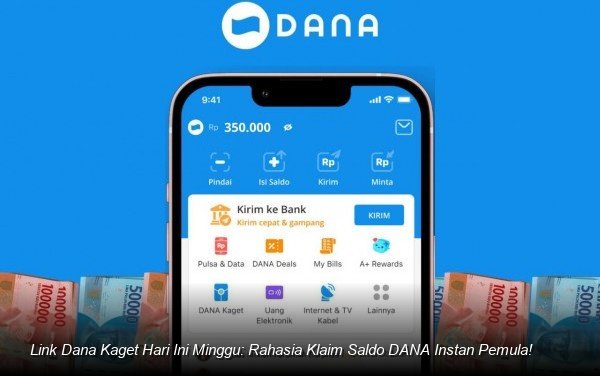 Ilustrasi tangan memegang smartphone dengan notifikasi amplop digital DANA berwarna merah menandakan adanya saldo gratis.