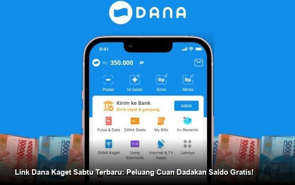 Ilustrasi visual tangan memegang smartphone dengan notifikasi saldo DANA masuk dari hadiah amplop digital berwarna merah menyala.