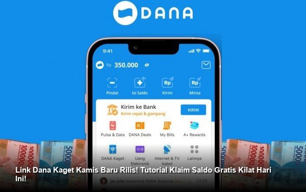 Ilustrasi tangan memegang smartphone dengan notifikasi amplop digital merah dari aplikasi DANA menandakan adanya saldo gratis yang bisa diklaim.
