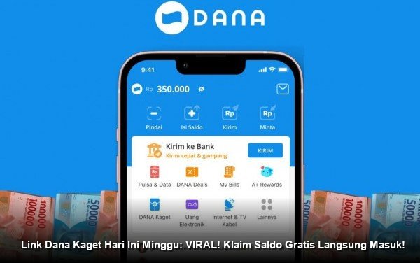 Ilustrasi tangan memegang smartphone dengan notifikasi amplop digital merah dari aplikasi DANA muncul di layar.