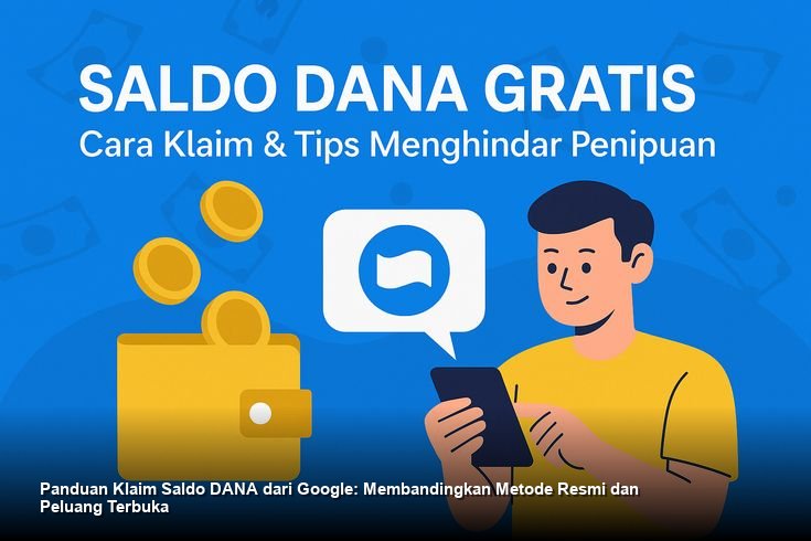 Tampilan antarmuka aplikasi dompet digital DANA berdampingan dengan logo Google di layar ponsel pintar.
