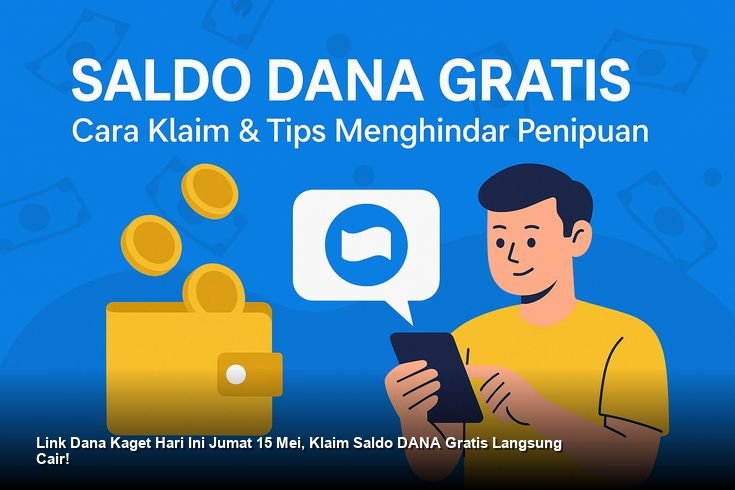 Ilustrasi tangan memegang smartphone yang menampilkan notifikasi amplop merah DANA Kaget dengan latar belakang aplikasi dompet digital DANA.