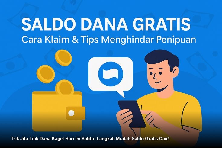 Ilustrasi tangan sedang memegang smartphone yang menampilkan aplikasi DANA dengan ikon amplop merah Dana Kaget yang siap dibuka.