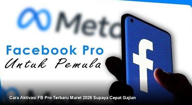 Ilustrasi layar smartphone menampilkan dashboard profesional Facebook dengan grafik pendapatan yang meningkat dan notifikasi pembayaran masuk yang sukses.