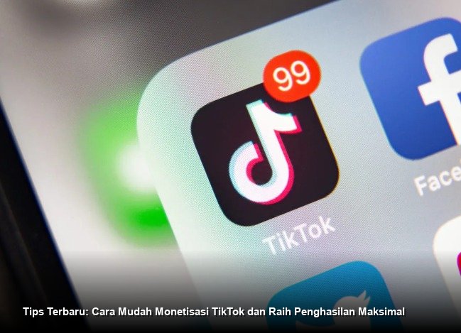 Ilustrasi smartphone menampilkan antarmuka TikTok dengan notifikasi pop-up yang menunjukkan peningkatan signifikan pada saldo akun kreator.