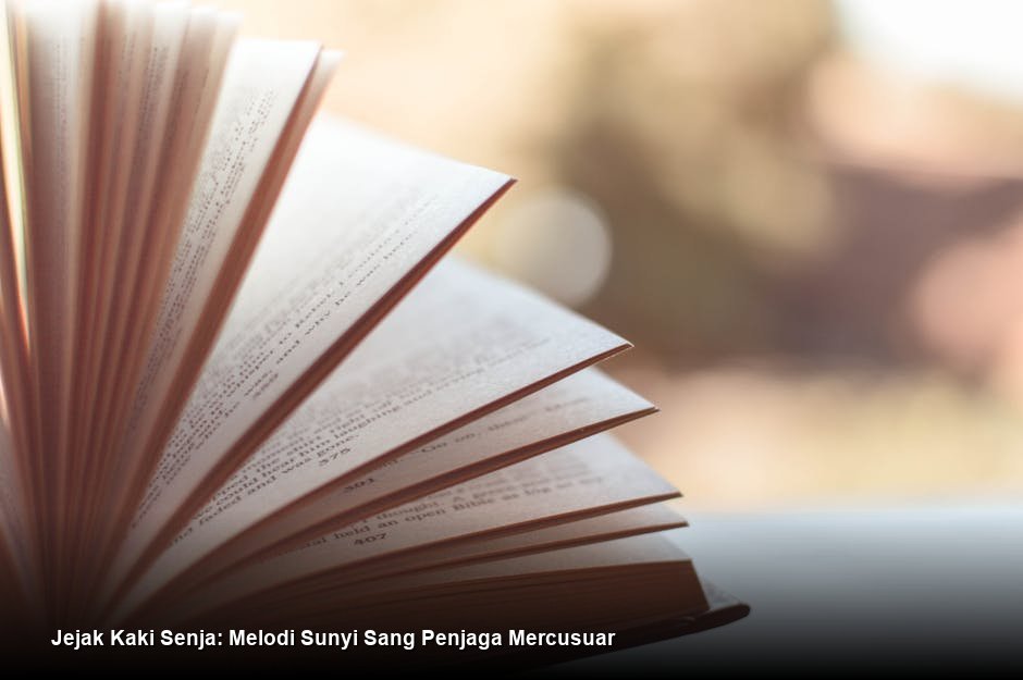 Siluet seorang wanita muda berdiri di puncak mercusuar tua saat matahari terbenam dramatis di atas lautan badai yang mulai mereda.