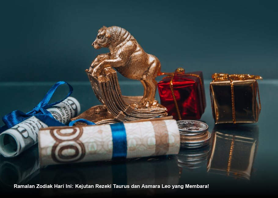 Ilustrasi estetik rasi bintang emas yang bersinar di langit malam biru tua dengan simbol-simbol zodiak yang elegan.