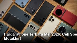 Tampilan elegan iPhone terbaru dengan bingkai logam polesan sempurna, diletakkan di atas meja kaca reflektif dalam studio foto berteknologi tinggi.