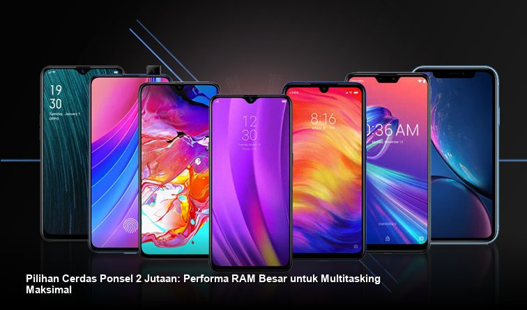 Tampilan visual beberapa model *smartphone* dengan harga terjangkau yang menonjolkan spesifikasi RAM besar.