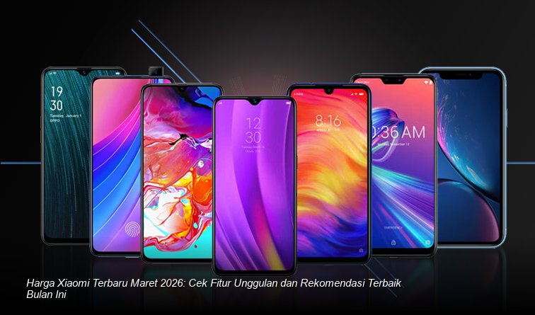 Tampilan elegan tiga model smartphone Xiaomi terbaru yang disusun rapi di atas meja kaca dengan pencahayaan studio yang menonjolkan desain premium dan warna-warna cerah.