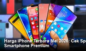 Tampilan elegan dari jajaran iPhone terbaru yang dipajang di atas meja kaca dengan pencahayaan studio yang fokus menonjolkan material bodi dan layar yang cerah.