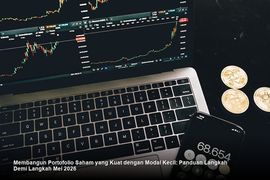 Grafik candlestick hijau menunjukkan tren kenaikan harga saham yang positif, menggambarkan potensi pertumbuhan investasi saham di Mei 2026.