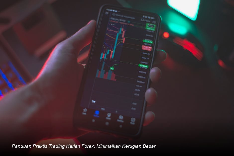 Deskripsi chart harga dengan indikator warna-warni di layar laptop yang tampak profesional, 1 kalimat.