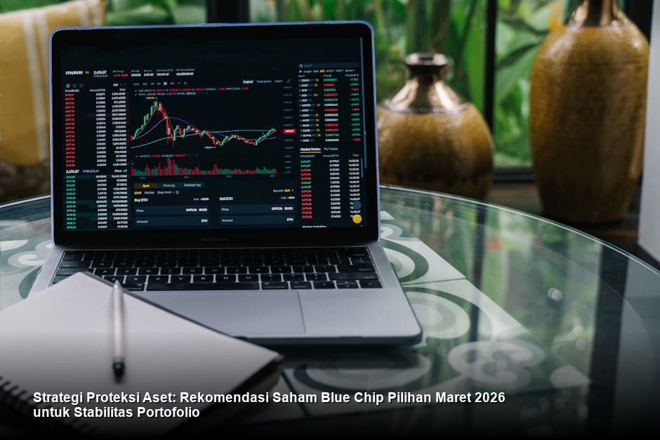 Visualisasi grafik *candlestick* saham berwarna hijau solid yang menunjukkan tren kenaikan stabil di atas garis rata-rata bergerak jangka panjang.