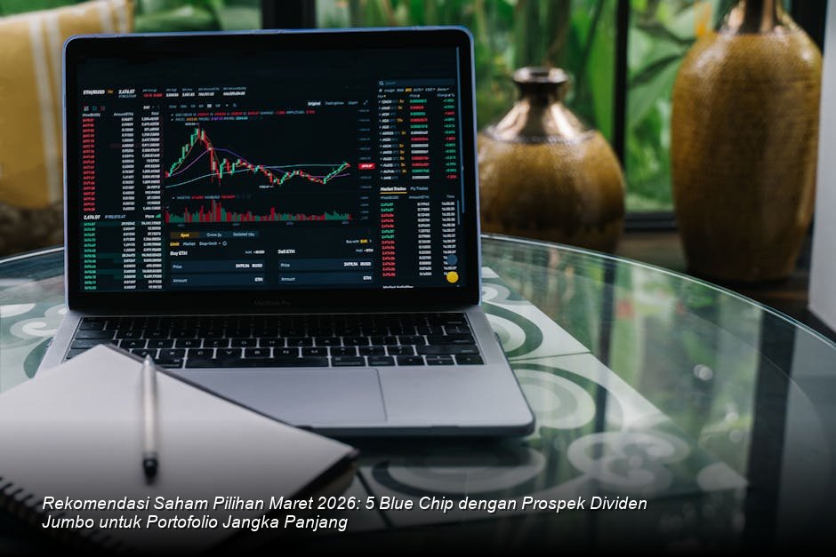 Visualisasi grafik candlestick saham berwarna hijau yang menunjukkan tren kenaikan stabil di atas rata-rata bergerak (moving average) jangka panjang.