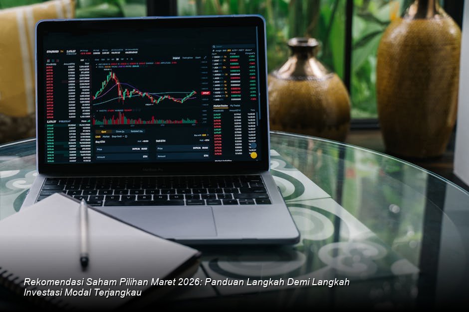 Chart candlestick berwarna hijau yang menunjukkan tren naik kuat di atas layar monitor bursa saham yang futuristik dan modern.