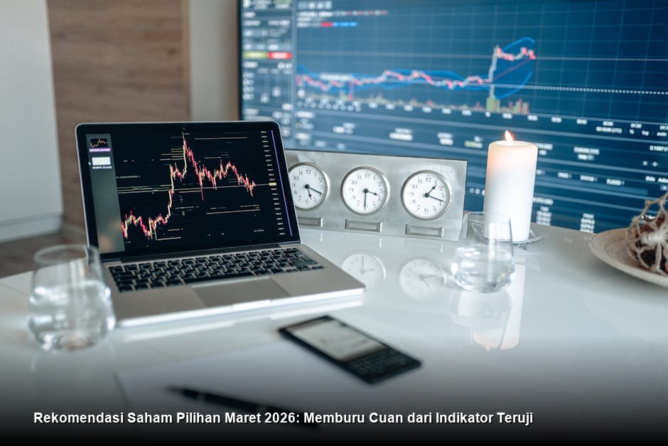 Visualisasi chart candlestick saham berwarna hijau yang menunjukkan tren kenaikan berkelanjutan di atas rata-rata pergerakan harga lima puluh hari.