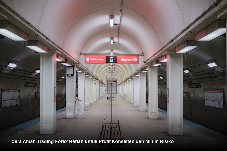 Grafik candlestick berwarna hijau dan merah pada layar monitor profesional yang menunjukkan indikator moving average dan level Fibonacci retracement.